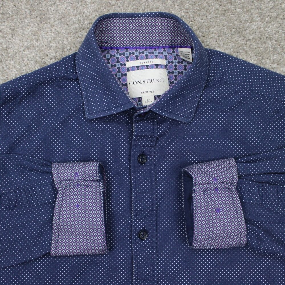 Construct Stretch Dress Shirt Mens 15,‎ 32/33 Blue/Purple Flip Cuff Slim Fit L/S
